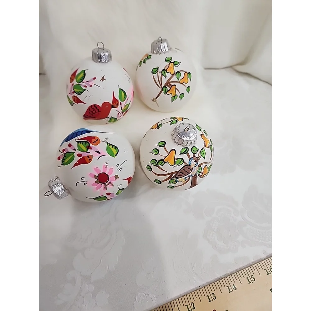 Vintage Hand Painted Floral Bird Glass Ornaments - Picture 14 of 14